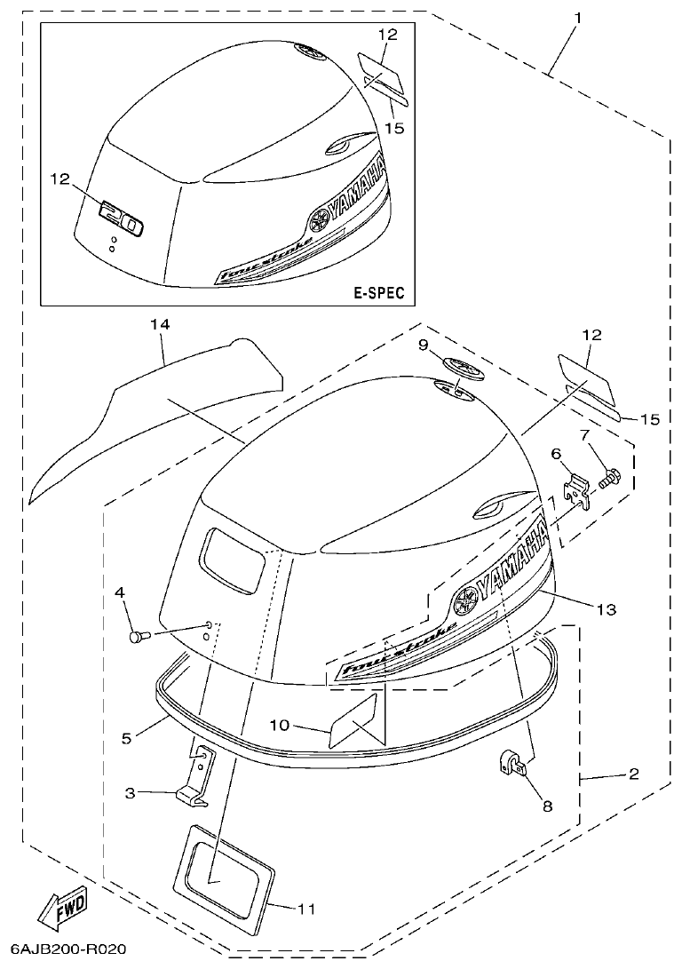 Yamaha F20CMH, F20CE TOP COWLING parts diagram